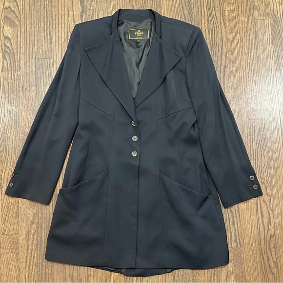 Vintage FENDI 365 Blazer Tuxedo Style Shoulder Pads Logo Buttons IT 46 - Picture 1 of 10